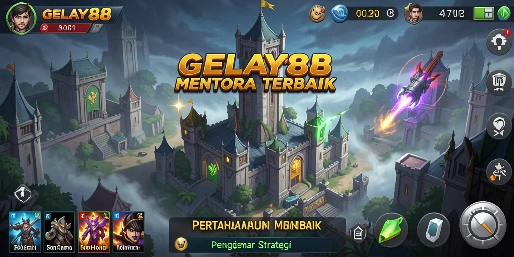 Screenshot utama GELAY88 menampilkan aksi seru dalam pertahanan menara.