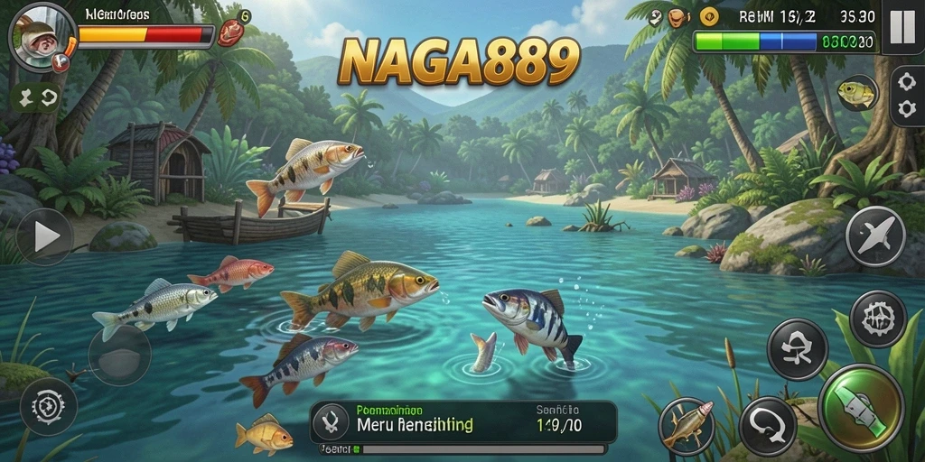 Screenshot gameplay NAGA889 dengan aksi memancing yang seru.