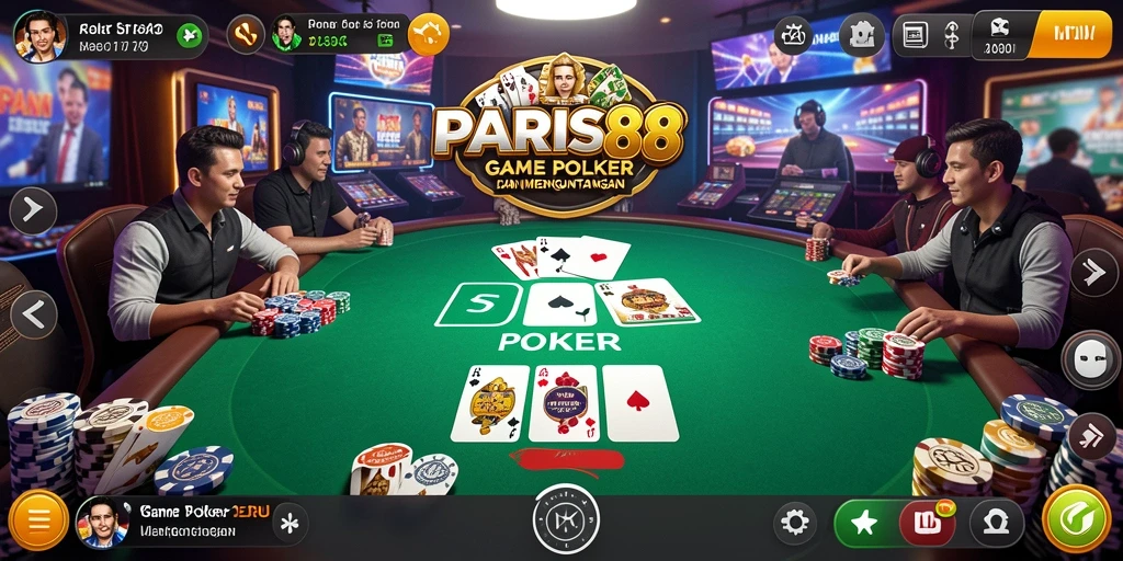 Screenshot utama PARIS88 menampilkan aksi seru bermain poker.