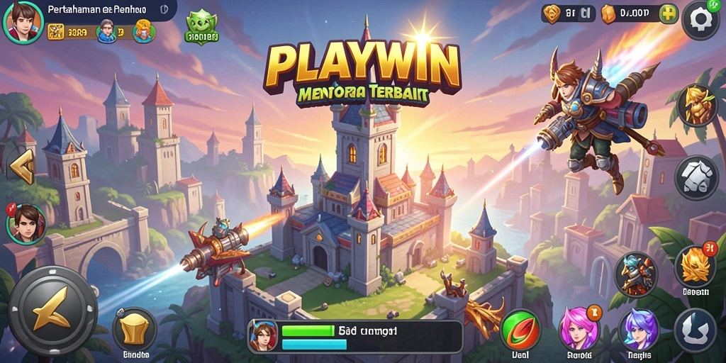Tampilan gameplay menantang di PLAYWIN dengan menara dan musuh.