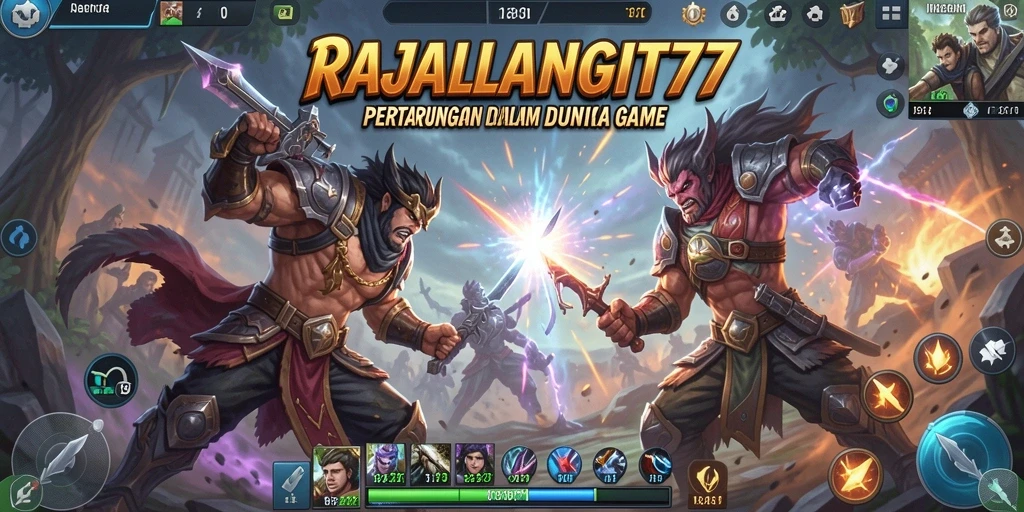 Screenshot menunjukkan aksi pertarungan mendebarkan di RAJALANGIT77.