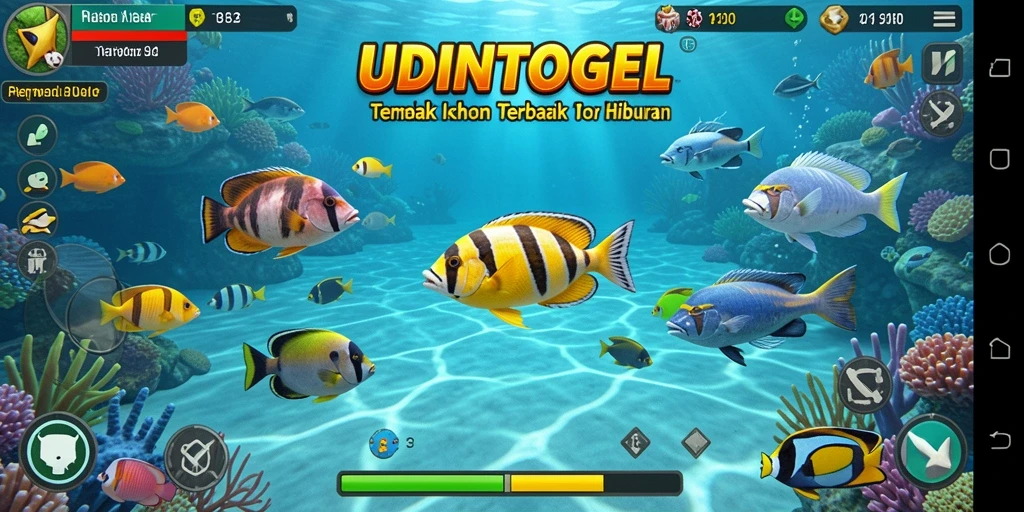Tampilan screenshot gameplay UDINTOGEL yang menampilkan aksi tembak ikan.